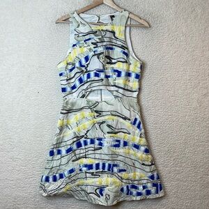 Topshop Womens Yellow Blue Abstract Embroidered Sleeveless Cutout Dress SIZE 6